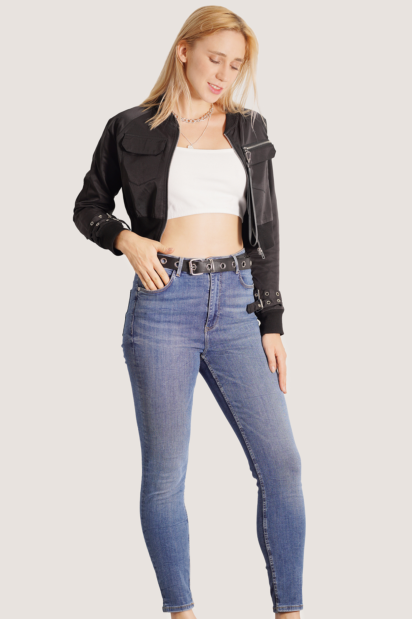 Custom Crop Top Black Jean Jacket For Women