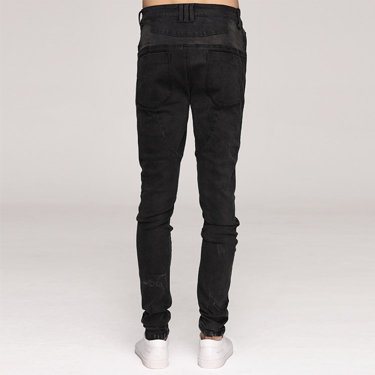 Custom Acid Wash Black Ripped Jeans Pants Men